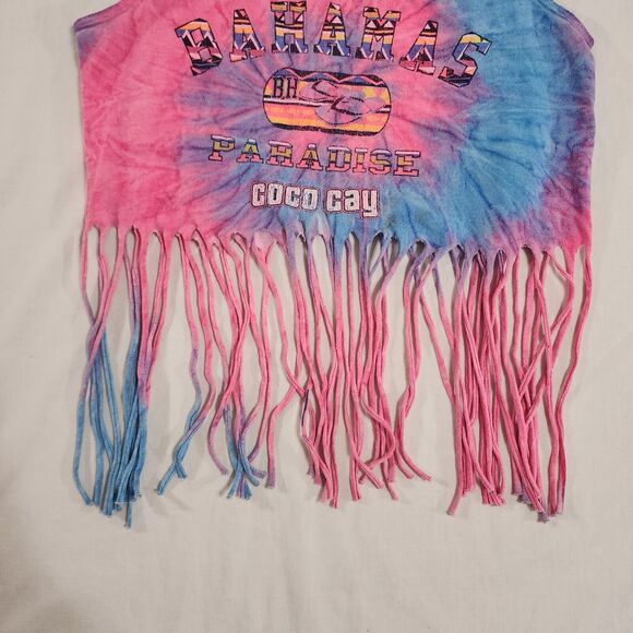 Tie‎ Dye Bahamas Tank Top Size Medium Fringe Hem COCO CAY Pink Blue Purple - Picture 3 of 10